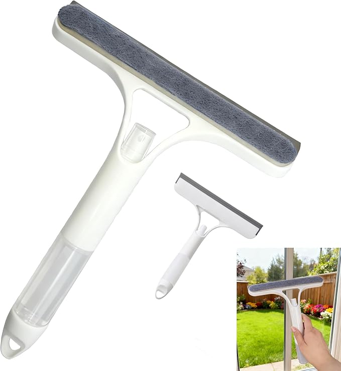 3 in 1 Window Cleaning Scraper,Multifunctional Spray Window Squeegee Cleaner Tool,Mirrors Scraper,Squeegee and Scrubber Spray Bottle Window Squeegee for Glass Doors,Glass Cleaner Tool