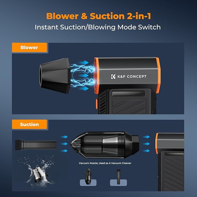 K&F Concept BS500M 2 in1 Magnetic Compressed Air Duster, Electric Air Duster|300000RPM Vacuum Cleaner|3 Gear|Super Wind Power|Rechargeable Brushless Motor|for Computer, Keyboard, Car, Outdoor Cleaning
