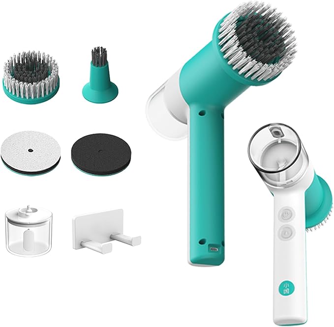 Dual-Rotation Electric Scrubber - IPX5 Waterproof Multi-Surface Cleaning Brush for Bathroom, Kitchen, Tile, Glass & More - Includes 4 Brush Heads (Nylon/Sponge/Crevice/Flat)