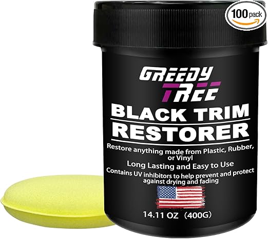 Black Trim Restorer - Plastic, Vinyl & Rubber Repair Kit with UV Protection, Long-Lasting Formula for Car Tires, Bumpers