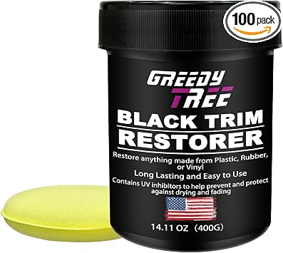 Black Trim Restorer - Plastic, Vinyl & Rubber Repair Kit with UV Protection, Long-Lasting Formula for Car Tires, Bumpers