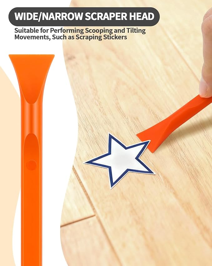 12 PCS Carbon Fiber Plastic Scrapers Tool, Non-Scratch Scraper Tool for Tight Spaces, Multi-Purpose Label Scraper Pen-Shaped, for Car Cleaning Supplies, Kitchen, Crevices, Stains (Orange)