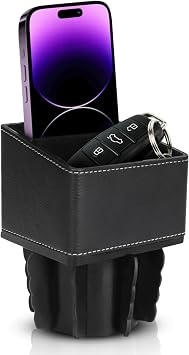 Superior Essentials Car Phone Holder & Key Storage Expander for Cupholder - Universal Size Phone Mount for Car - Elegant