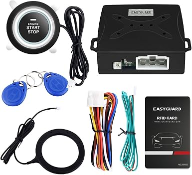 EASYGUARD EC004 Smart RFID Push Engine Start Button kit & Keyless Go System Upgrade Key Start to Push Start Cars Fits fo