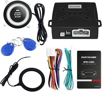 EASYGUARD EC004 Smart RFID Push Engine Start Button kit & Keyless Go System Upgrade Key Start to Push Start Cars Fits fo