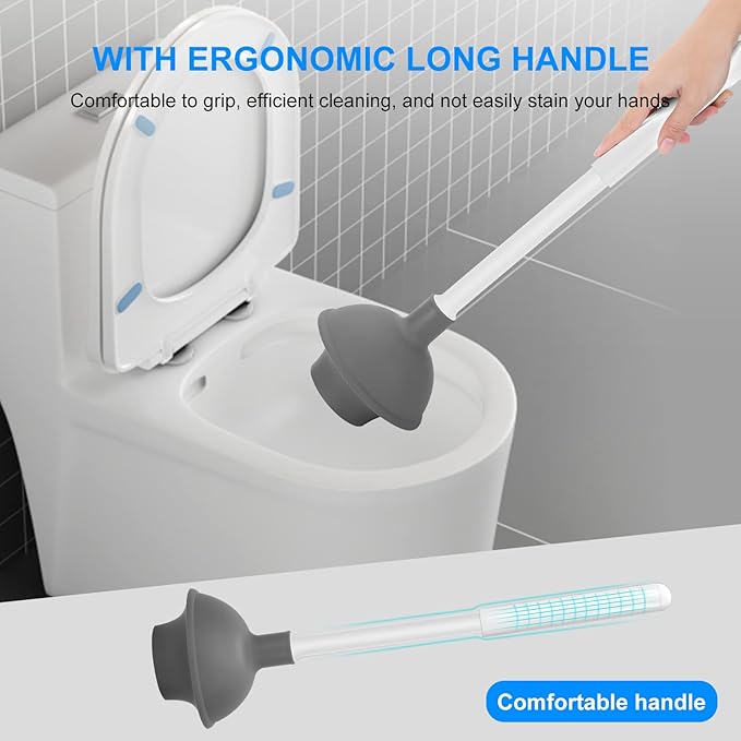 SetSail Toilet Brush and Plunger Set, Semi-HiddenToilet Plungers for Bathroom Heavy Duty Toilet Bowl Brush and Holder Hidden Toilet Plunger and Brush Set for Deeply Cleaning - White