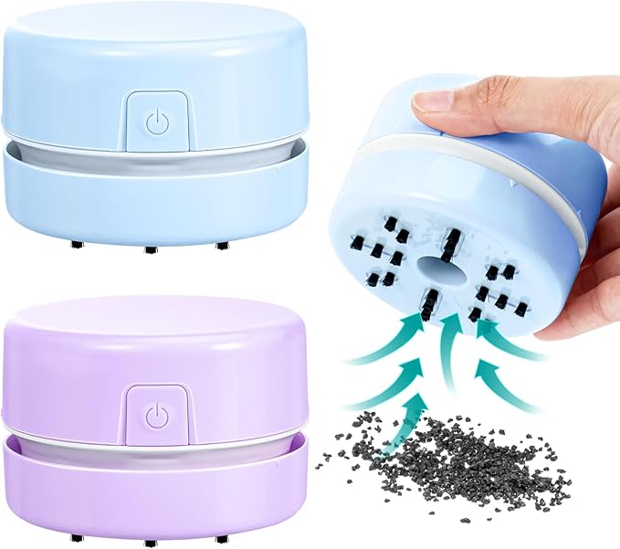 Honoson 2 Pcs Diamond Painting Tool Drill Quicker Picker for Spilled Diamonds 5d Painting Accessories Vacuum Cleaner Mini Table Desktop Sweeper Organizer Clean Art Beads Crumb(Blue, Purple)