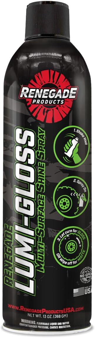 Renegade Products Lumi-Gloss Aerosol High Shine Spray for Plastics, Tires, Undercarriage & More, 13 Oz