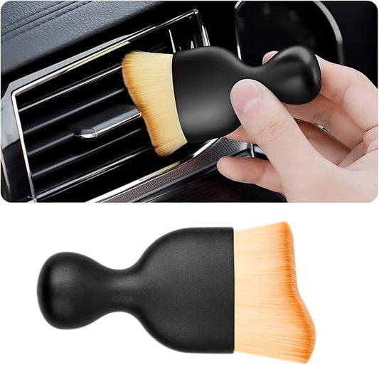 Blilo Car Interior Detailing Brush, Auto Soft Hair Cleaning Brushes, Curved Dirt Dust Collectors, Removal Tool for Dashboard Air Conditioner Vents Leather, Scratch Free (Brown/1PCS)