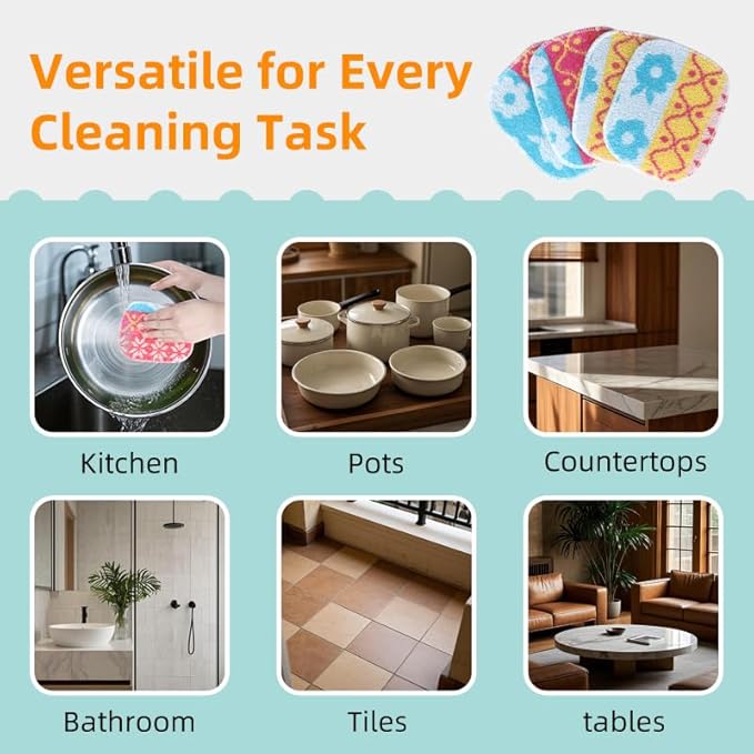 Amarelle Scrub,Eco-Friendly Reusable Dish Scrubbers for Washing Dishes,Soft Safe and Non-Scratch Scrubber, Durable Scouring Pad for Kitchen and Household Cleaning (Royal Bazaar, 5-Pack)