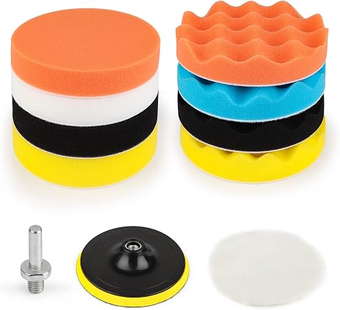 Kshineni 5 Inch(125 mm) Drill Polishing Pads 11 Pcs Car Polishers and Buffers Compound Buffing Kits Drill Attactment for