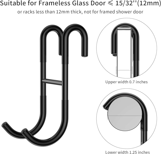 Black Shower Squeegee for Glass Door 12-Inch Bathroom Squeegee Window Wiper, with Shower Door Hook, Adhesive Hook, Spare Silicone Blade for Window Mirror Car All-Purpose Squeegee
