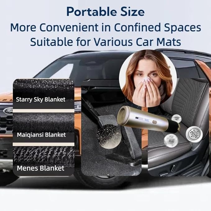 Portable Cordless Car Vacuum Cleaner Suction Power 19000Pa with Brushless Motor, Handheld Mini Vacuum Cleaner with Multiple Attachments, 3 Suction Modes,Rechargeable (Golden)