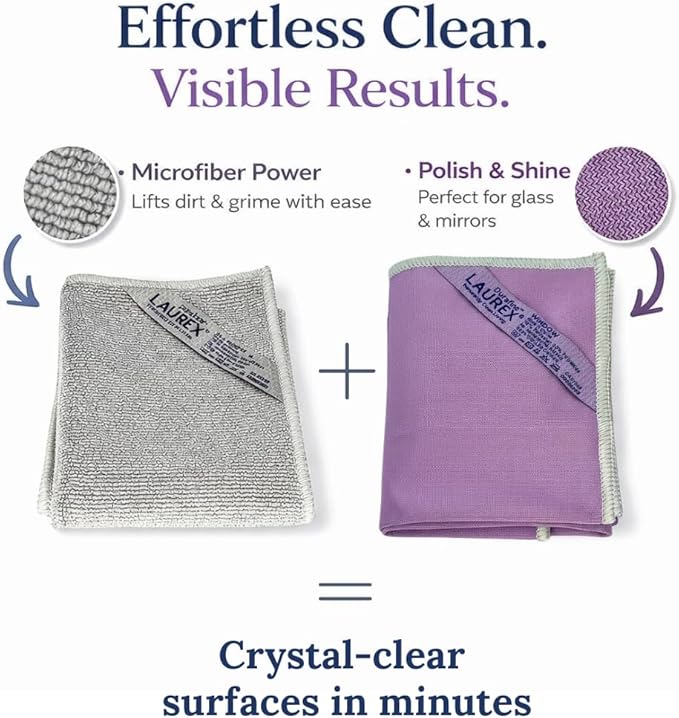 LAUREX Microfiber Window Cleaning Cloth, Streak-Free Glass & Mirror Towels, Lint-Free, Scratch-Free Reusable Cleaning Cloth, 2-Pack