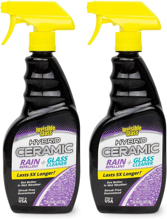 Invisible Glass 92183-2PK Hybrid Ceramic Rain Repellent and Glass Cleaner – Cleans & Protects Car Windows and Windshields with Long-Lasting Water-Repellent Si02 Technology – 16 fl oz (Pack of 2)