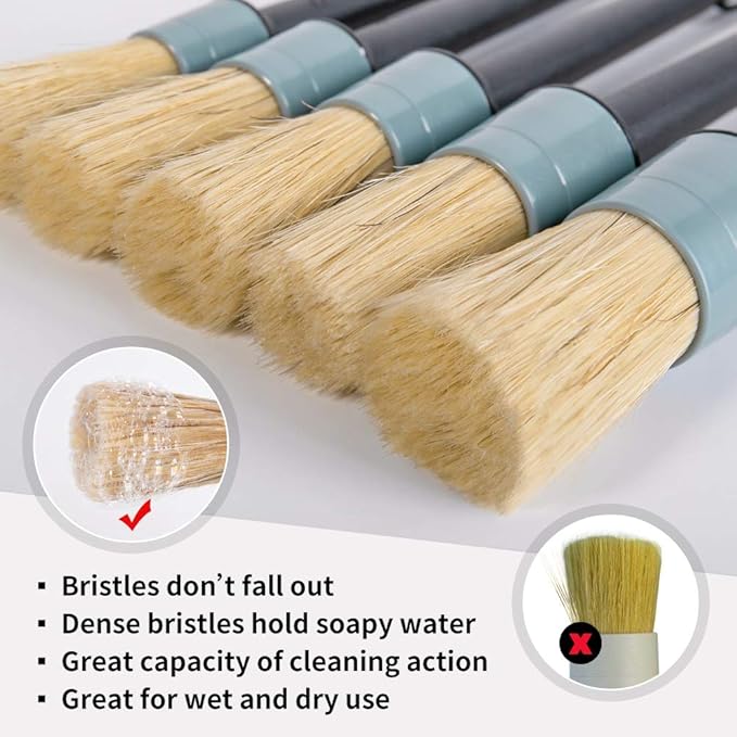 Detailing Brush Set - 10 Pcs Detail Brushes Car Detailing, Auto Boar Hair Car Detail Brush for Cleaning Car Interior Exterior, Vehicles Wheels Leather Engine Dashboard