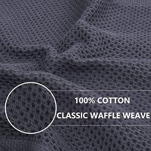 100% Cotton Waffle Weave Kitchen Dish Towels 4-Pack, Dark Grey