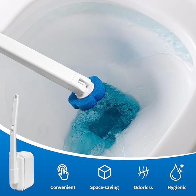 Disposable Toilet Brush with 48 Refills,Toilet Cleaning Supplies,Toilet Wand Brush Starter Kit,Wall Mounted Toilet Bowl Cleaner Brush with Holder for Bathroom Deep Cleaning & Hygiene (White)