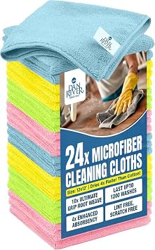 DAN RIVER 24-Pack Microfiber Towels – Ultra Absorbent, Lint-Free & Streak-Free Rags for Cleaning House, Car & Kitchen - 