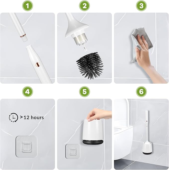 Electric Toilet Brush and Holder Set,Toilet Bowl Brush,Wireless Electric Spin Scrubber,with Silicone Brush Head Self-Cleaning Light and Ventilated Slot Base,USB Charging Cable,Wall Mount Sticker