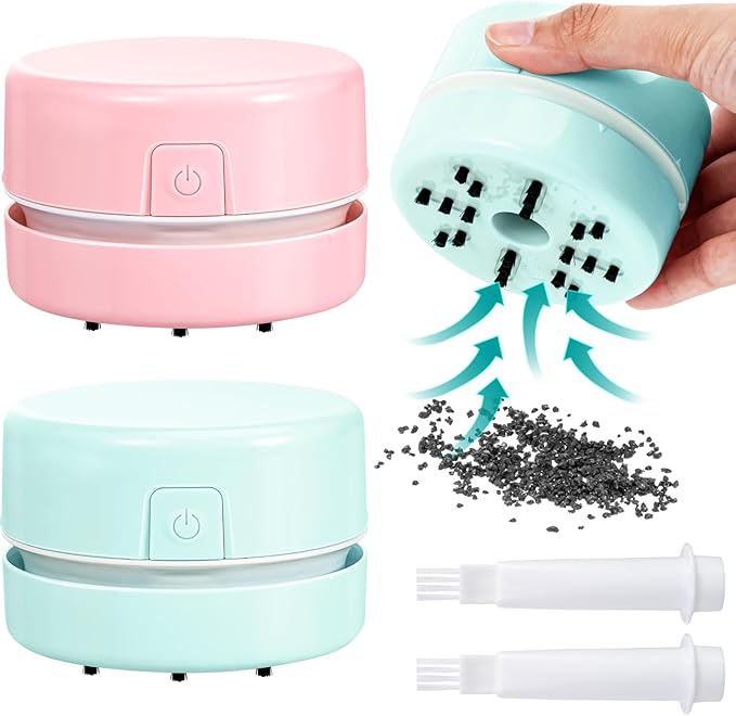 Honoson 2 Pcs Diamond Painting Tool Drill Quicker Picker for Spilled Diamonds 5d Painting Accessories Vacuum Cleaner Mini Table Desktop Sweeper Organizer Clean Art Beads Crumb(Pink, Green)