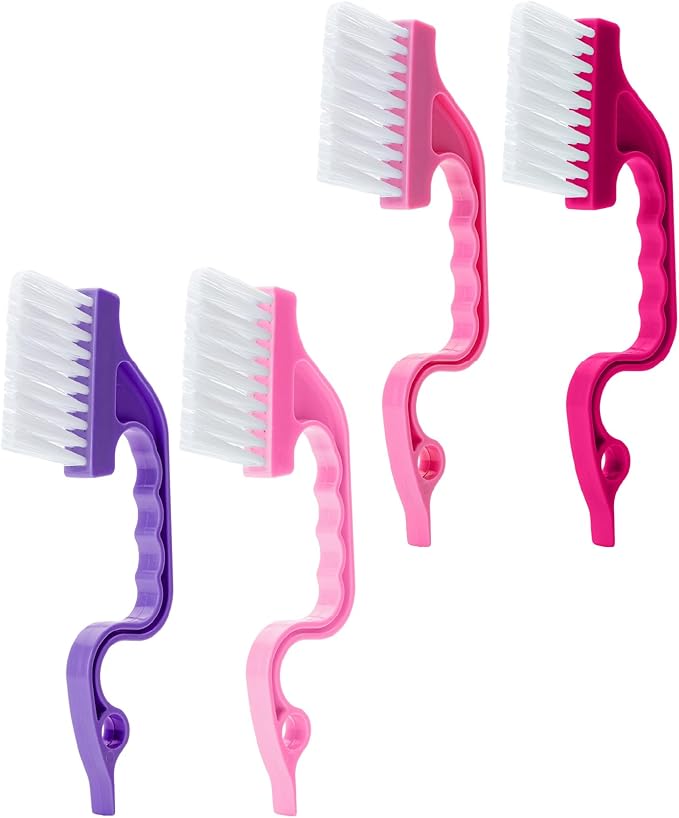 Slick- Window Track Cleaning Brush, 4 Pack, Ergonomic Handle, Built-in Scraper, Multipurpose, Window Track Cleaning Tools