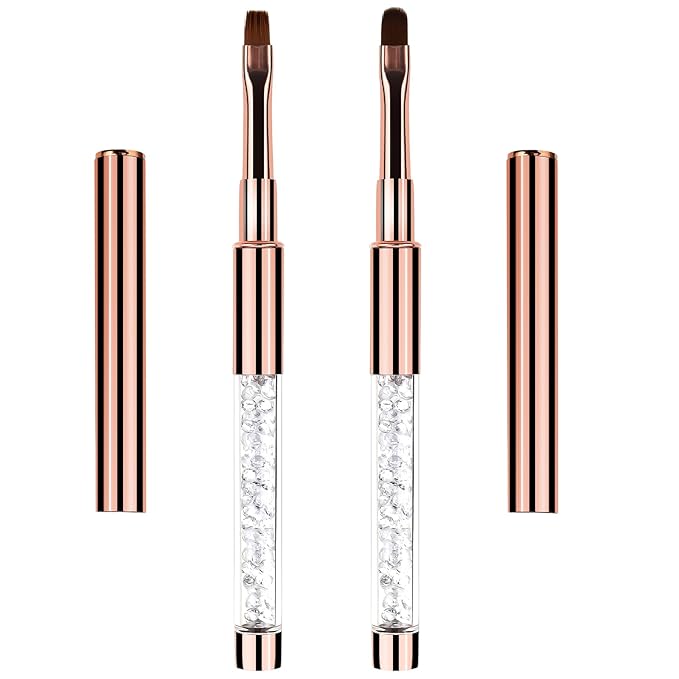 Oval & Flat UV Gel Nail Brush Rhinestone Handle Nail Art Design Brushes Nail Drawing Pen Gel Brushes for Nails, Size 8