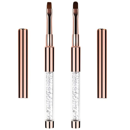 Oval & Flat UV Gel Nail Brush Rhinestone Handle Nail Art Design Brushes Nail Drawing Pen Gel Brushes for Nails, Size 8