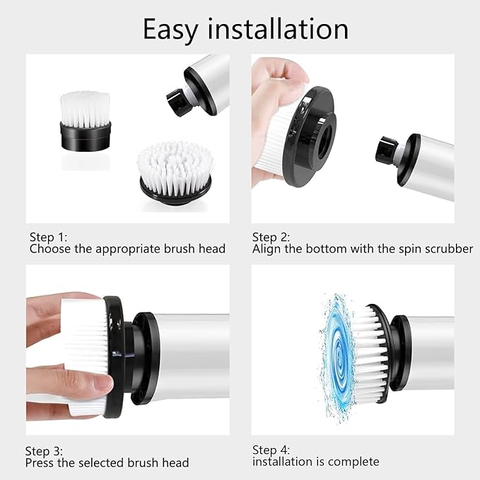 Electric Spin Scrubber Replacement Heads 4 in 1 Cleaning Brush, for Electric Spin Scrubber of ANS-8051A/8050 Power Shower Scrubber,for Household and Heavy Oil Pollution Cleaning Accessory