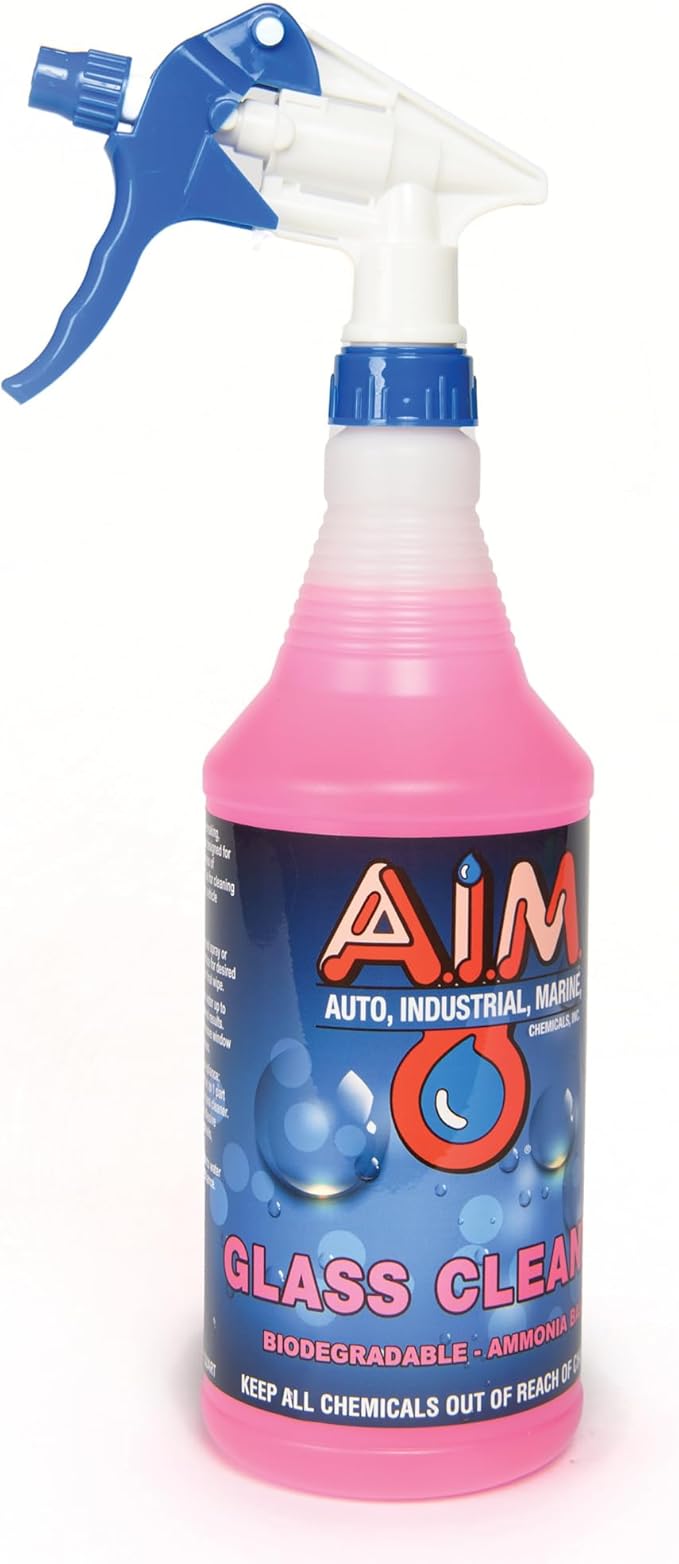 AIM Chemicals Ammoniated Glass Cleaner Concentrate - Streak-Free Shine for Windows, Cars, Homes, Offices - Dilutes 10:1 - Removes Dirt, Grime, Fingerprints - Ideal for Glass Spray Bottles - Quart