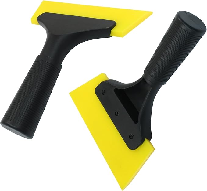 Hordion 2 Pcs Small Squeegee 5 Inch, Rubber Blade Window Tint Squeegee Mini Wiper for Car Windshield Mirror Shower Auto Cleaning, Yellow