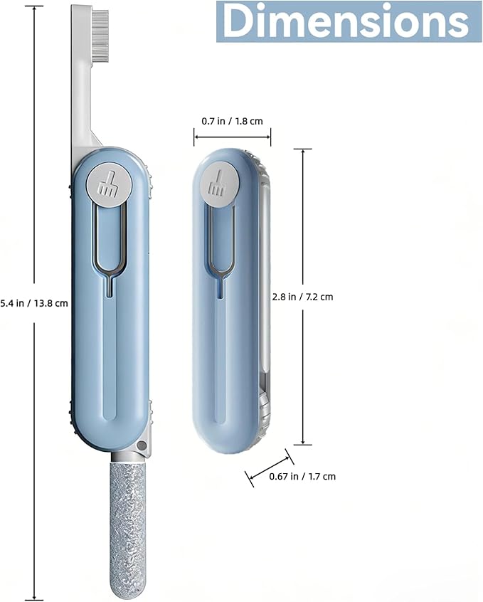 Electronic Cleaning Kit for Earbuds Phone, 3-in-1 Cleaner Tool with High-Density Brush SIM Ejection Pin, Portable 2.8in Case for AirPods iPhone Tablet Charging Port - Blue
