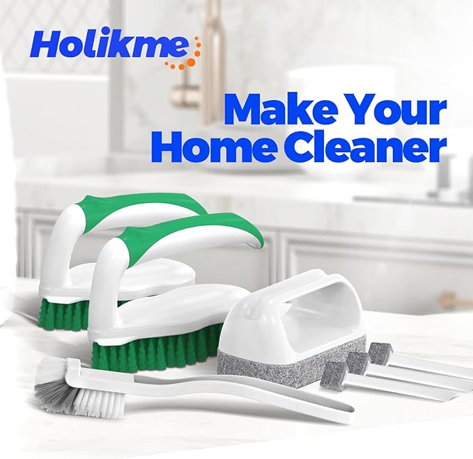 Holikme 7 Pack Deep Cleaning Brush Set, Scrub Pads with Scraper Tip for Pool Walls, Bathroom, Grout, Floor, Bike, Tub, Shower, Kitchen Surface (Green)