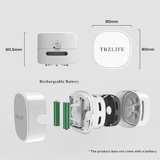 TRZLIFE Mini Desk Vacuum, 2 AA Battery Powered Must-Have Office Accessory for Crumbs and Tiny Debris from Desktop, Countertop, Ideal Gift, White