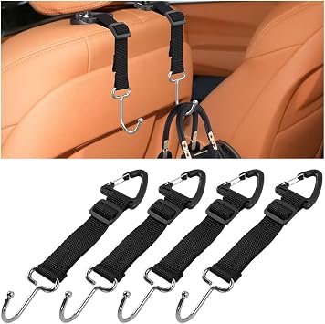 Zpana Car Seat Headrest Hooks, 4PCS Adjustable Hidden Clip Vehicle Hanging Holder for Purse Bags Coats, Automotive Inter