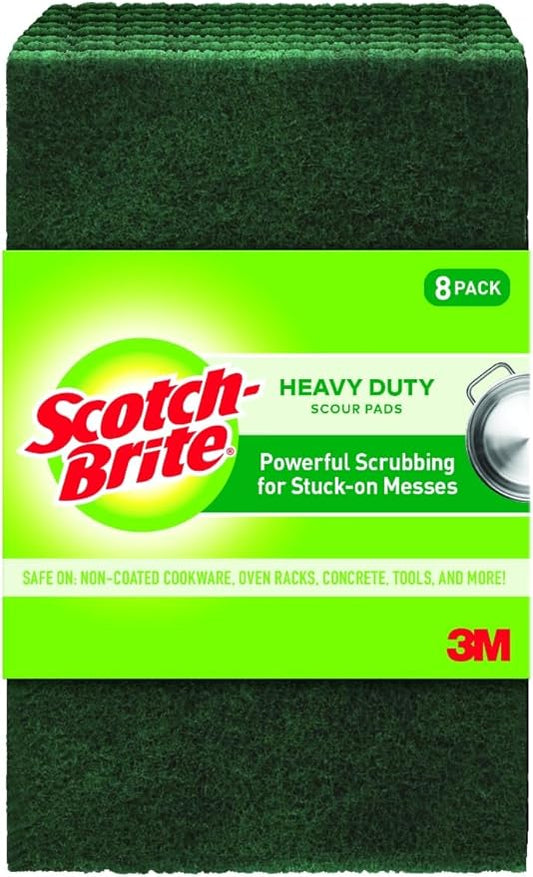 Scotch-Brite Heavy Duty Scouring Pad,Dish Scrubber for Kitchen + Outdoor,8 Scrub Pads for Uncoated Pots and Pans,Cast Iron Cooktops,Grill Grates,Oven Racks,& BBQ,Durable,Long-Lasting,(Pack of 12)