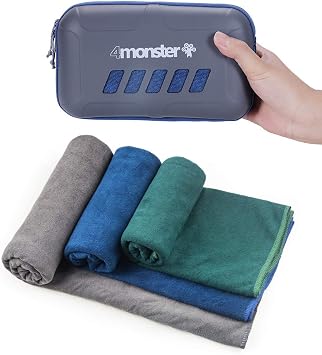 4Monster Microfiber Camping Towel Super Absorbent, Fast Drying Travel Terry Towel for Water Sport, Ultra Soft Compact Gy