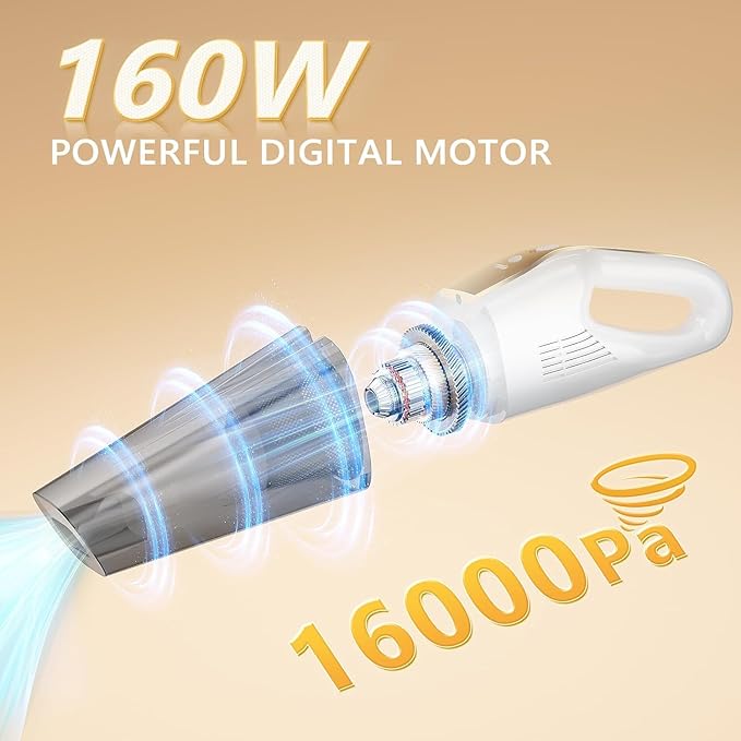 MYUAKO Handheld Vacuum Cordless, 16000Pa 160W Handheld Car Cordless Vacuum Cleaner with LED Screen,30Min Powerful Hand Vacuum Cordless Rechargeable Lightweight Car Vacuum Cleaner High Power