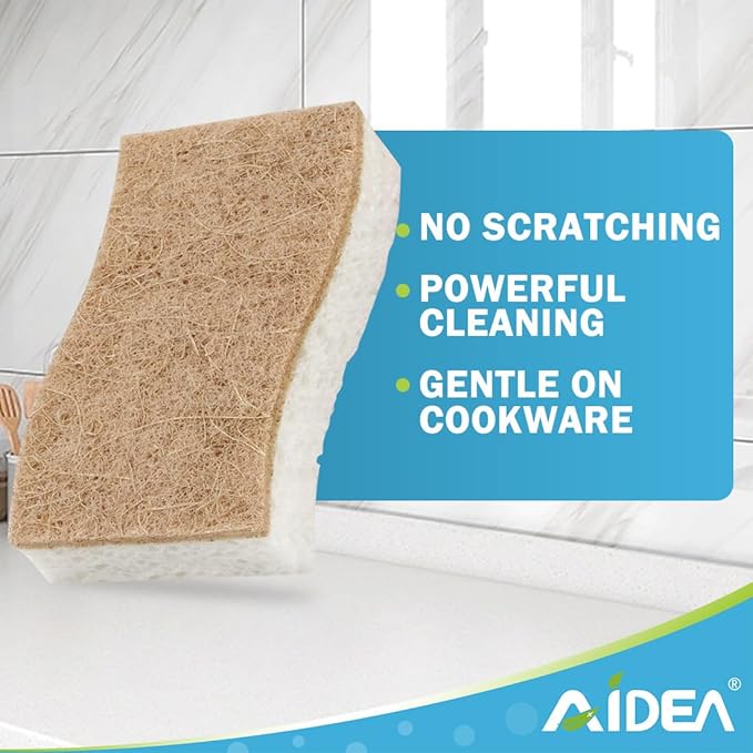 AIDEA Sponges Kitchen, 9Count, Dish Sponges Non Scratch, Natural Sponge for Non-Stick Cookware, Cellulose Scrub Sponge for Dishes, Cleaning Power for Kitchen, Bathroom, Household