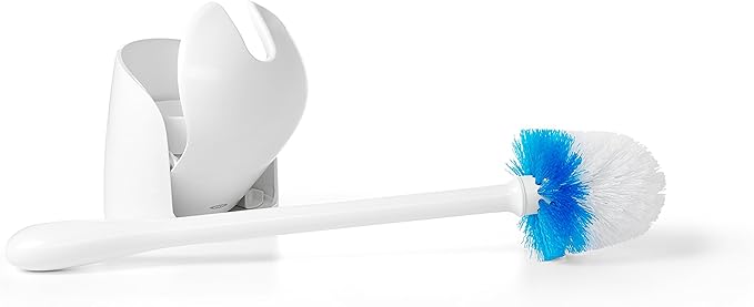OXO Good Grips Compact Toilet Brush & Canister, Toilet Bowl Brush and Holder with Automatic Canister Door, Bathroom and Small Spaces Cleaning Supplies Essential (Pack of 2)