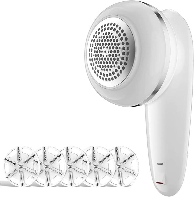 Sweater Fabric Shaver, ailyfu Rechargeable Electric Lint Remover with 6-Leaf Blades and Replaceable Stainless Steel Blade for Clothes, Sweater, Couch, Blanket, Curtain, Socks, Wool, Cashmere(Silver) …