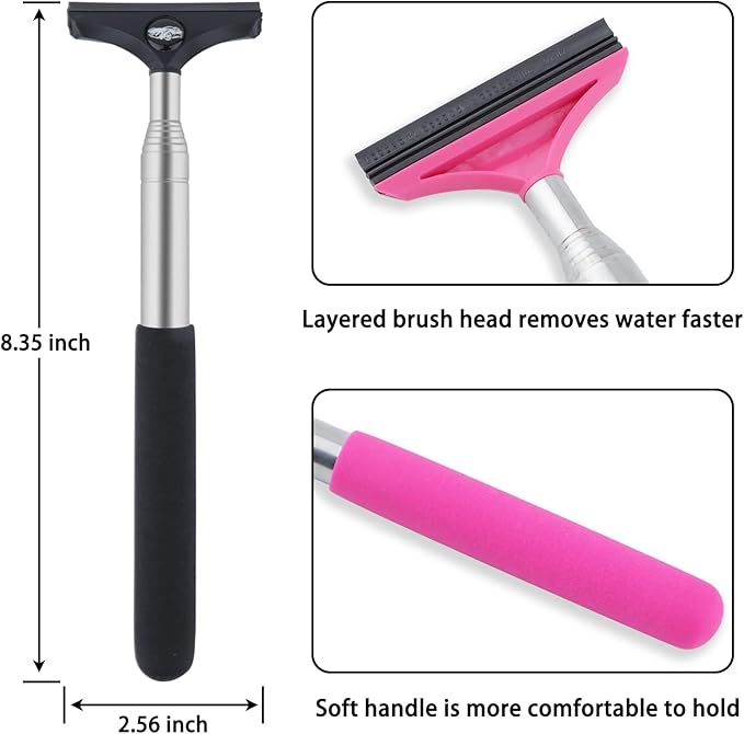 Side Mirror Squeegee, 2 PCS Car Mirror Squeegee, Retractable Car Rearview Mirror Wiper for All Vehicles, Universal Automotive Accessories(Black/Pink)