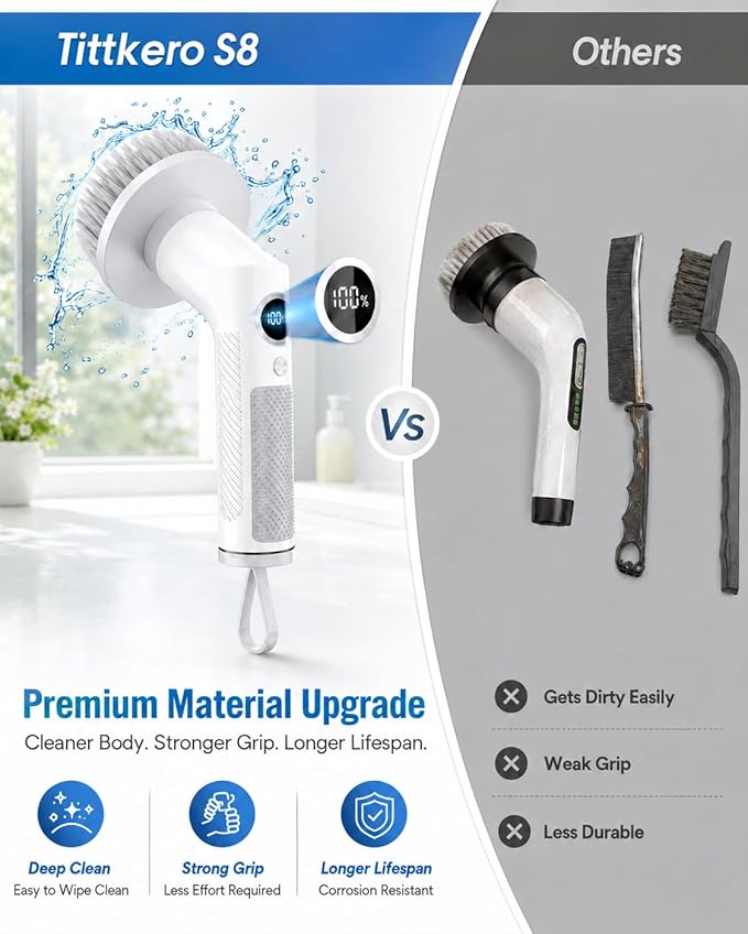 Electric Spin Scrubber, 2026 Electric Scrubber for Cleaning 4000mAh 2 Speed Shower Scrubber with Adjustable Handle IPX7 Waterproof Long Runtime Scrub Brush with 5 Heads for Bathroom Kitchen Tub