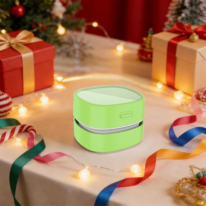 ODISTAR Desktop Vacuum Cleaner,Mini Table dust Sweeper Energy Saving with auto Power-Off Function,High Endurance up to 400 mins,Cordless&360º Rotatable for Keyboard/Home/Office (Green AA Battery)