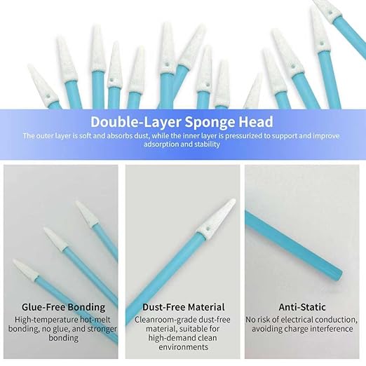 100 Pcs Lint-Free Foam Swab Sticks, Foam Tip Cleaning Swab Kit for Optical Instruments, Camera Lenses, Electronic Equipment, Car Detailing, Inkjet Printer Print Heads
