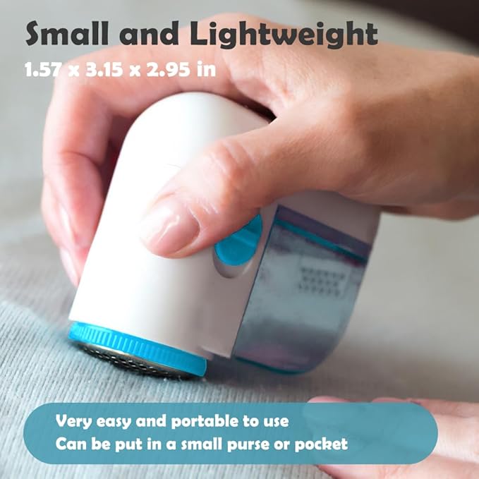 Fabric Shaver, Lint Remover for Clothes, Electric Lint Shaver with 3-Leaf Blades, Battery Operated, Remove Clothes Fuzz, Lint Balls, Pills, Light Blue and White