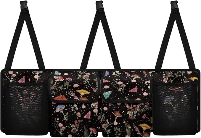 Mushroom Trunk Organizer for Car Women Oxford Cloth Back Seat Car Organizer Adjustable Car Back Seat Organizer with 4 Po