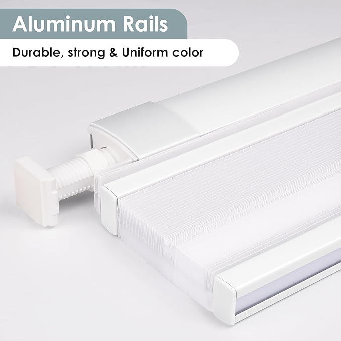 LazBlinds No Tools No Drill Cordless Cellular Shades, Top Down Bottom Up (TDBU) Honeycomb Shades for Home, Light Filtering Thermal Insulation Blinds for Windows, 57.5" W x 64" H, White