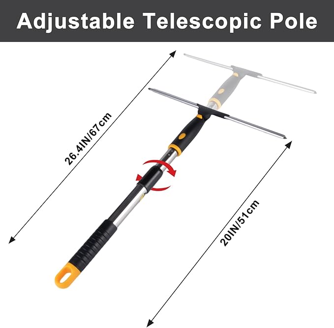 14" Window Cleaning Tool, All-Purpose Extendable Window Squeegee with 2 Blades and Stainless Steel Pole, Shower Squeegee for Glass Doors,Shower Doors, Windows, Bathroom and Car Windshields