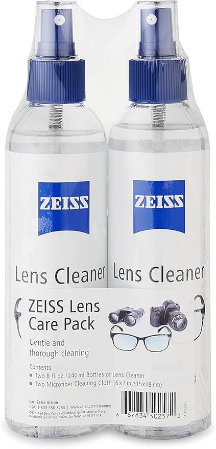 ZEISS Lens Care Pack – 2x 8oz Streak-Free Lens Spray and Microfiber Cloths for Eyeglasses and Optics